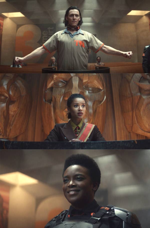 Wunmi and Gugu would catch each other's eyes and try not to laugh, when Loki tries to use his magic in the courtroom but cannot, in Episode 1.