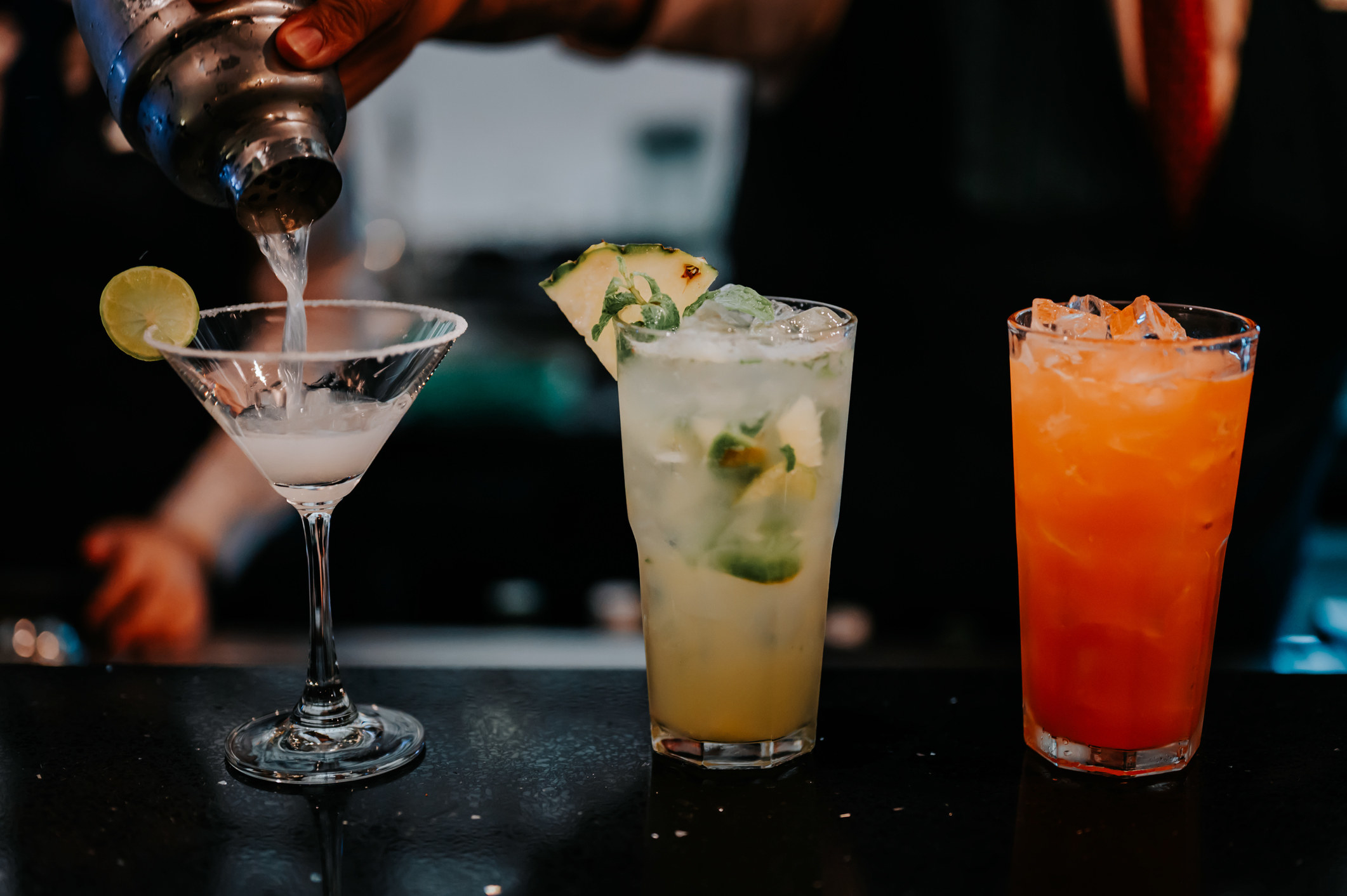 Three cocktail drinks