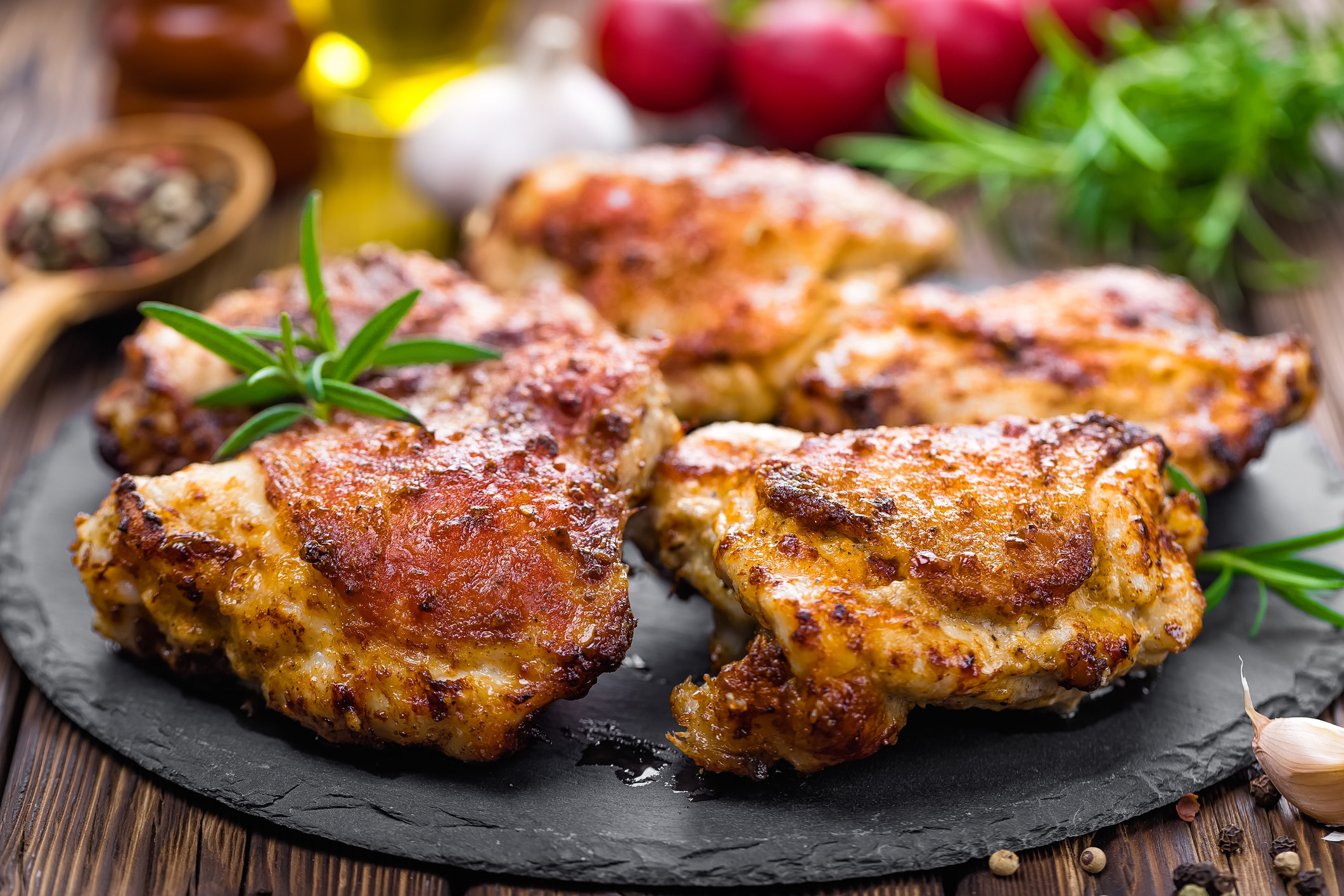 A plate of baked chicken