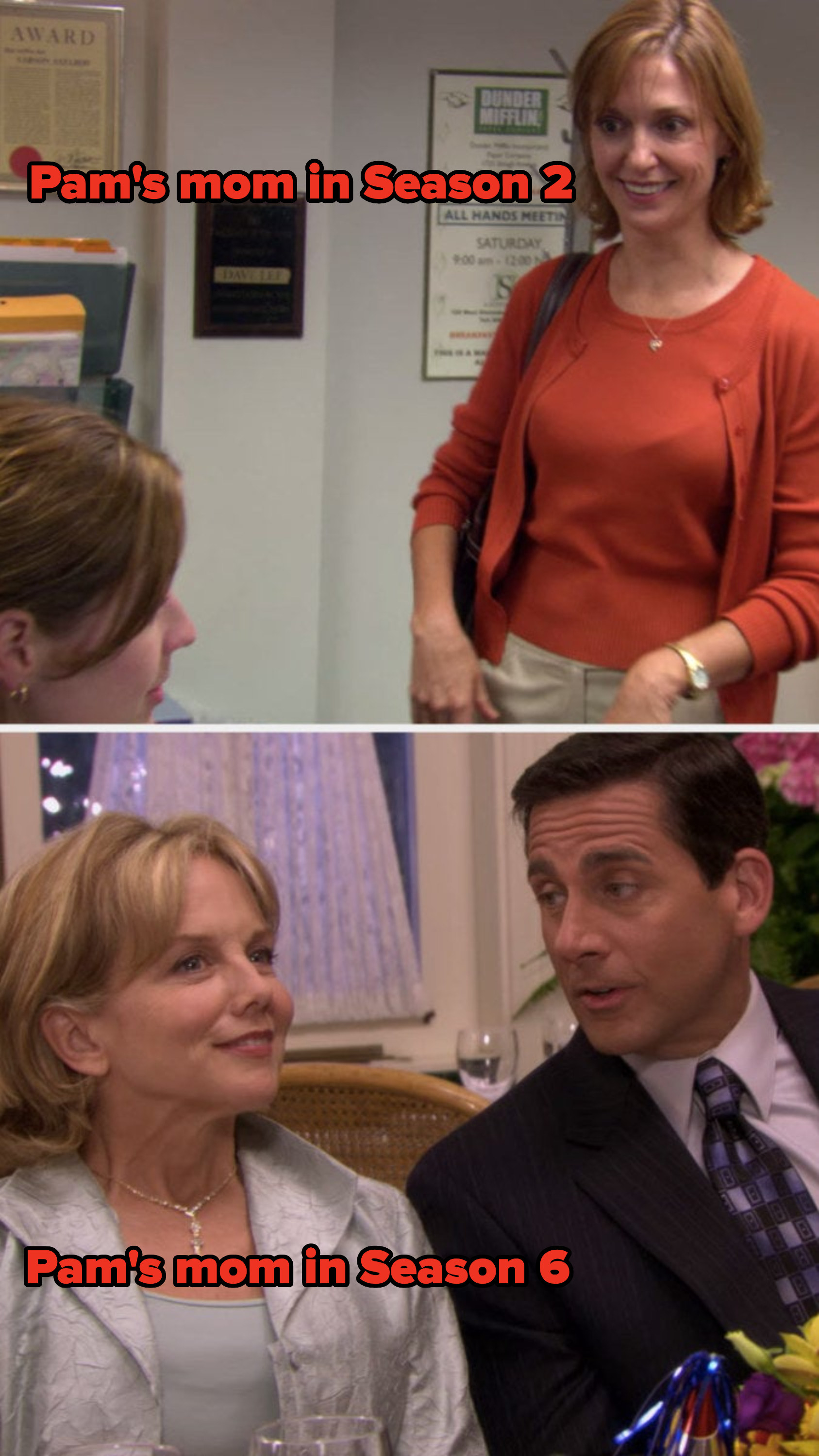 Pam&#x27;s mom in Season 2 and an entirely different actor playing Pam&#x27;s mom in Season 6