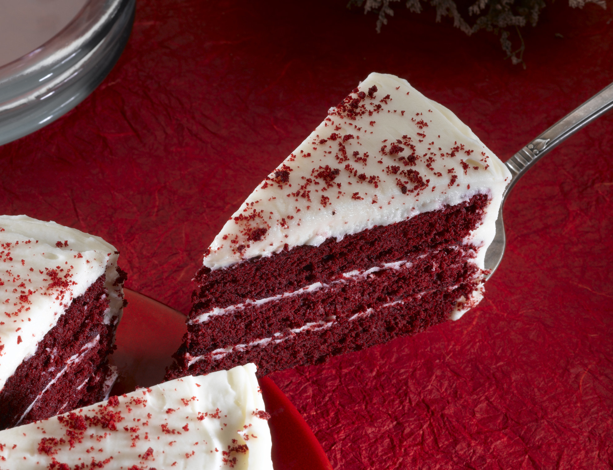 A slice of red velvet cake