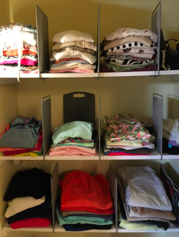 A customer review photo of their closet neatly organized using the dividers