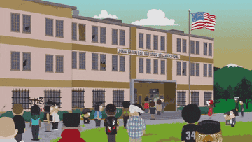 Students entering a high school in &#x27;South Park&#x27;