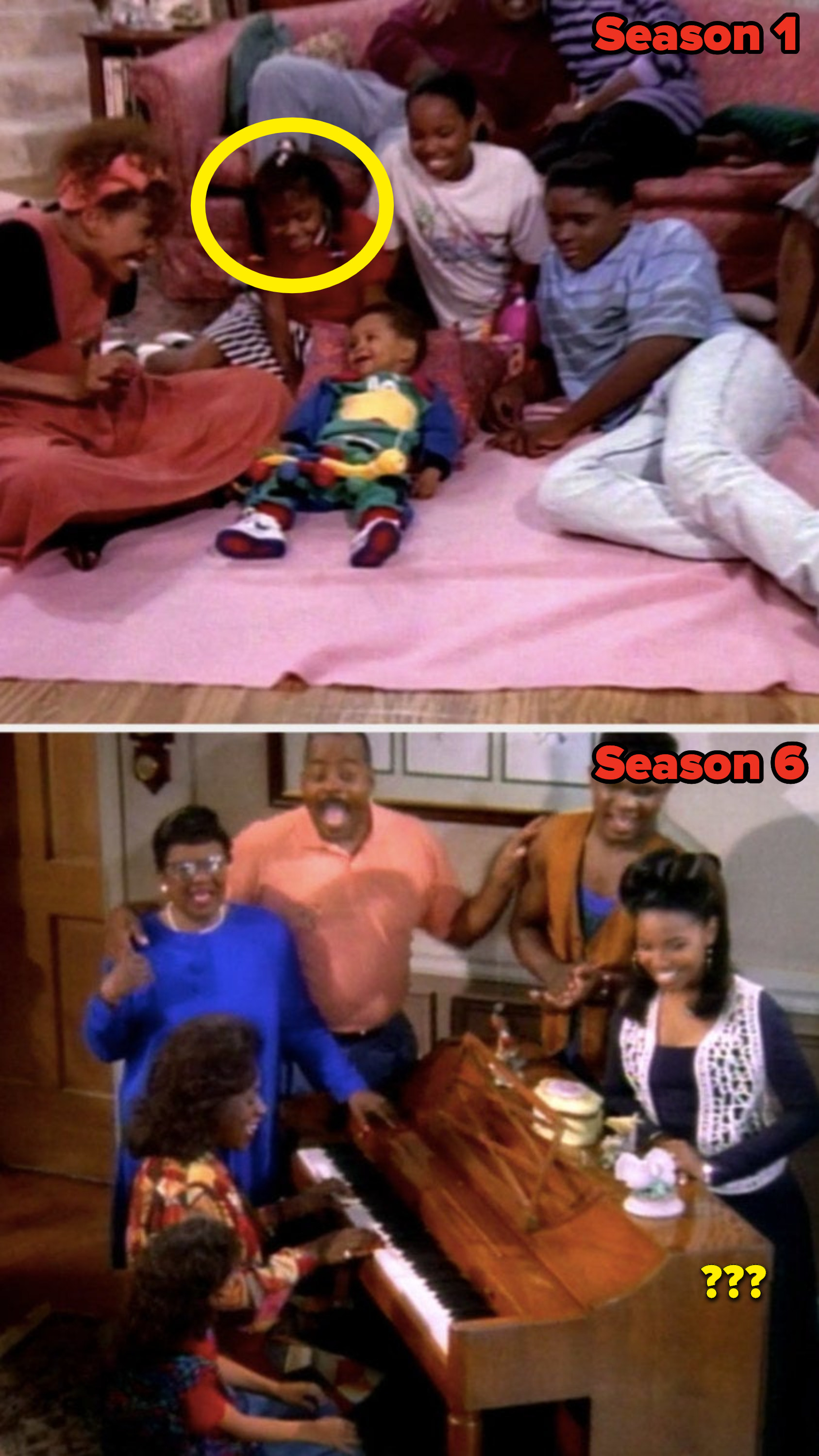 In the Season 1 &quot;Family Matters&quot; theme song, Judy Winslow is present, but she&#x27;s not in the Season 6 theme song