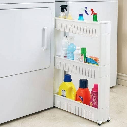 The slim rolling rack tucking between a washer and dryer