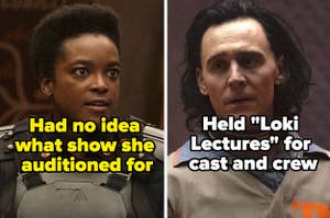Wunmi Mosaku with "Had no idea what show she was auditioning for" and Tom Hiddleston with "Held 'Loki Lectures' for cast and crew"