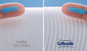 comparison of how absorbant the cottonelle toilet paper is compared to another one