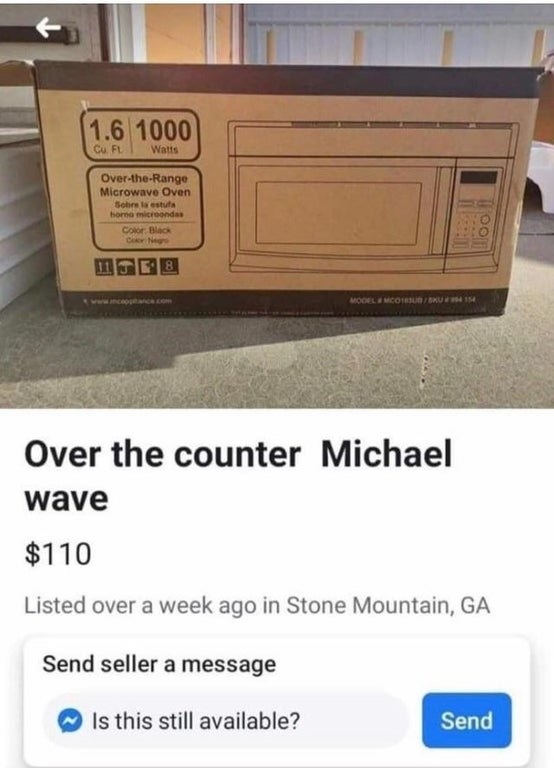 Marketplace ad reading, &quot;over the counter Michael wave&quot;