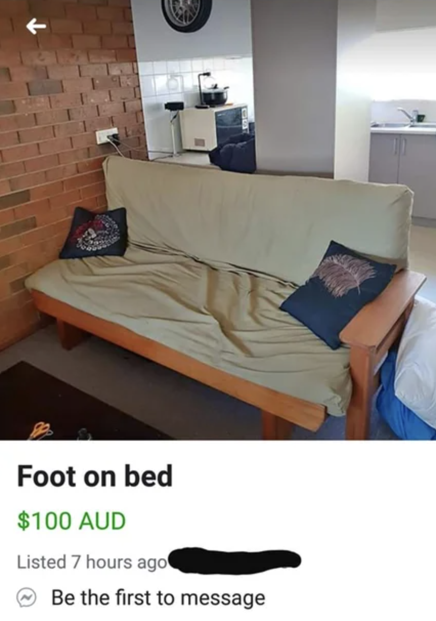 Marketplace ad reading, &quot;Foot on bed&quot;