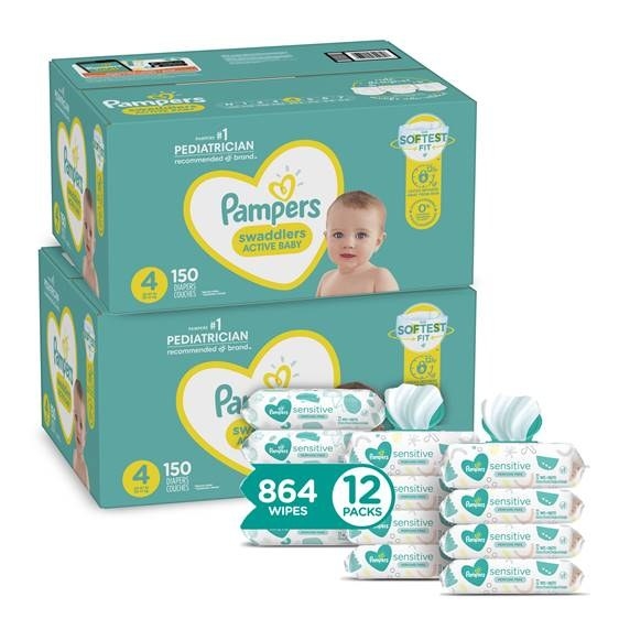Pampers Swaddlers diapers and Sensitive wipes