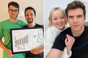 Lin-manuel miranda and his college roommate side by side nicola coughlin and luke newton from bridgerton