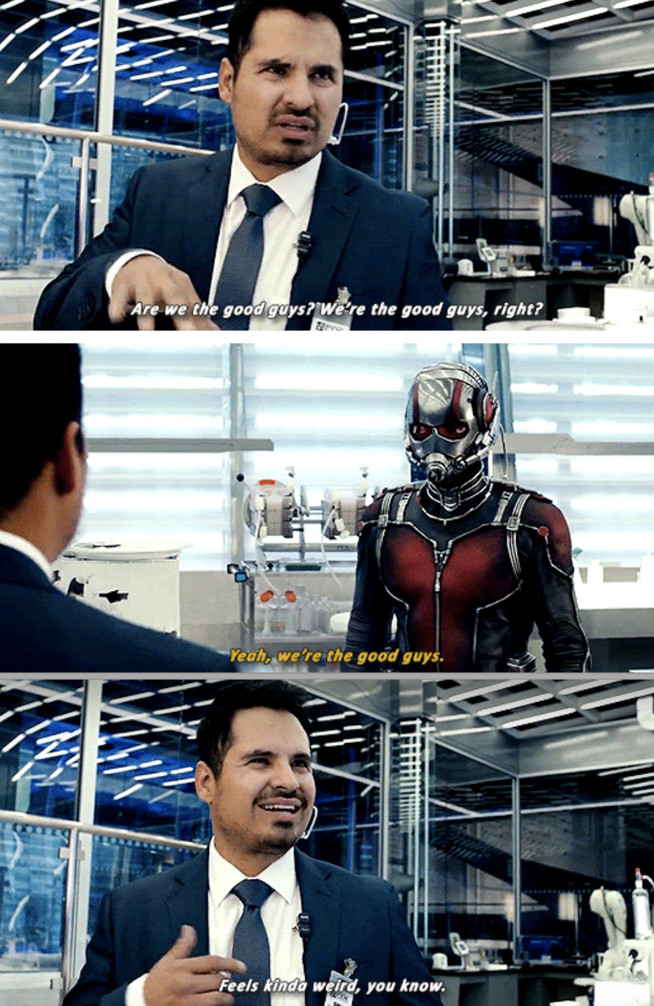 Luis talking to Ant-Man in the lab