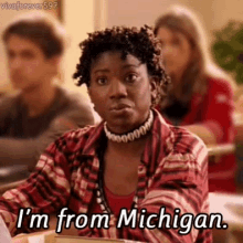 Woman saying &quot;I&#x27;m from Michigan&quot;