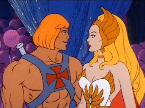 Screenshot of He-Man and She-Ra hugging