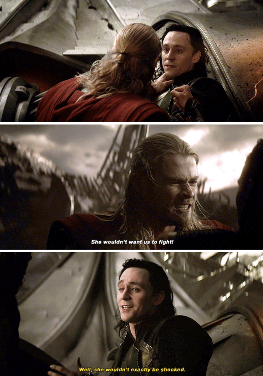 Thor and Loki fighting in Asgard