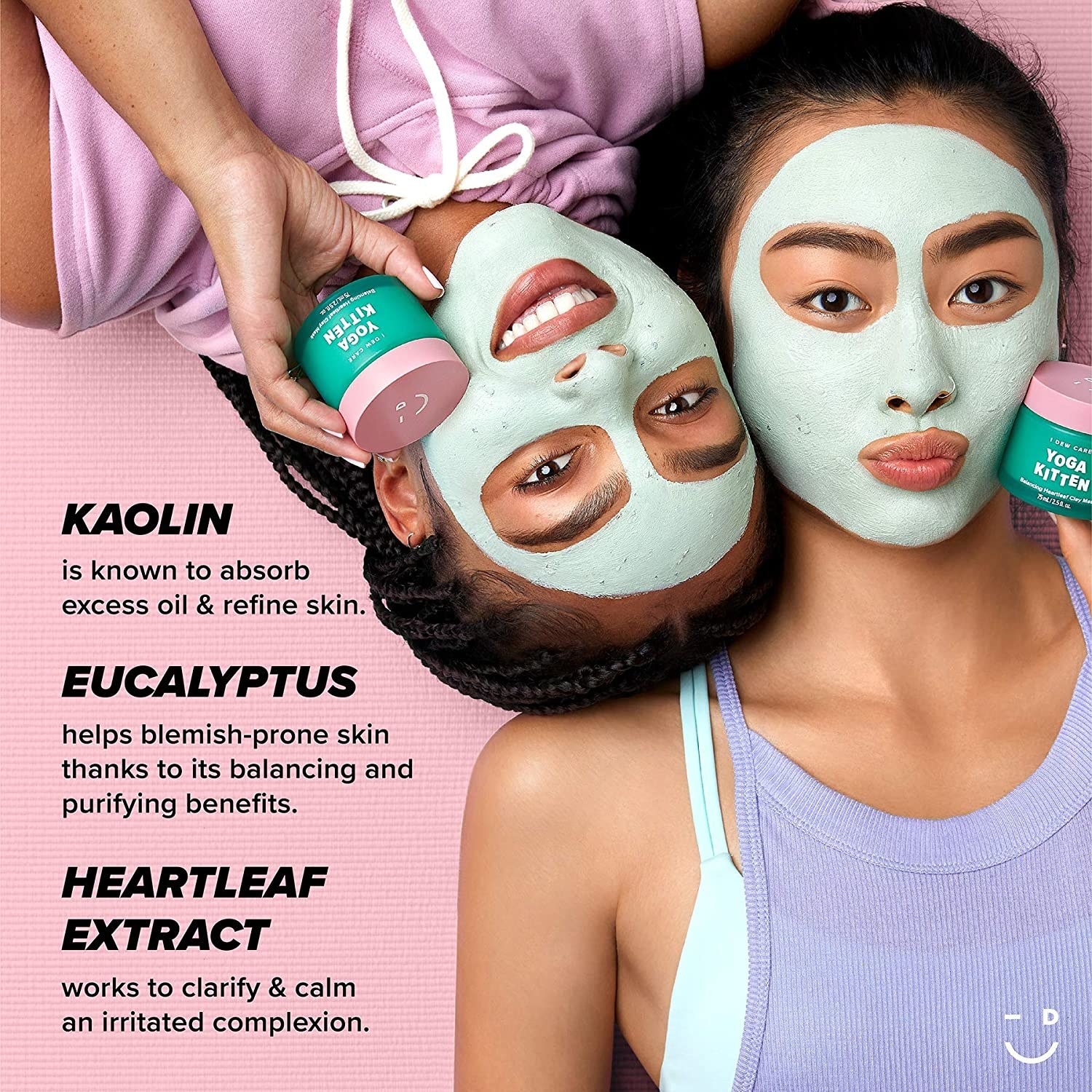 two models wearing the mask with ingredients listed