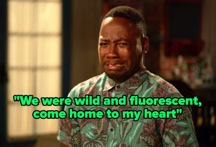 &quot;We were wild and fluorescent, come home to my heart,&quot; written over Winston from &quot;New Girl&quot; crying