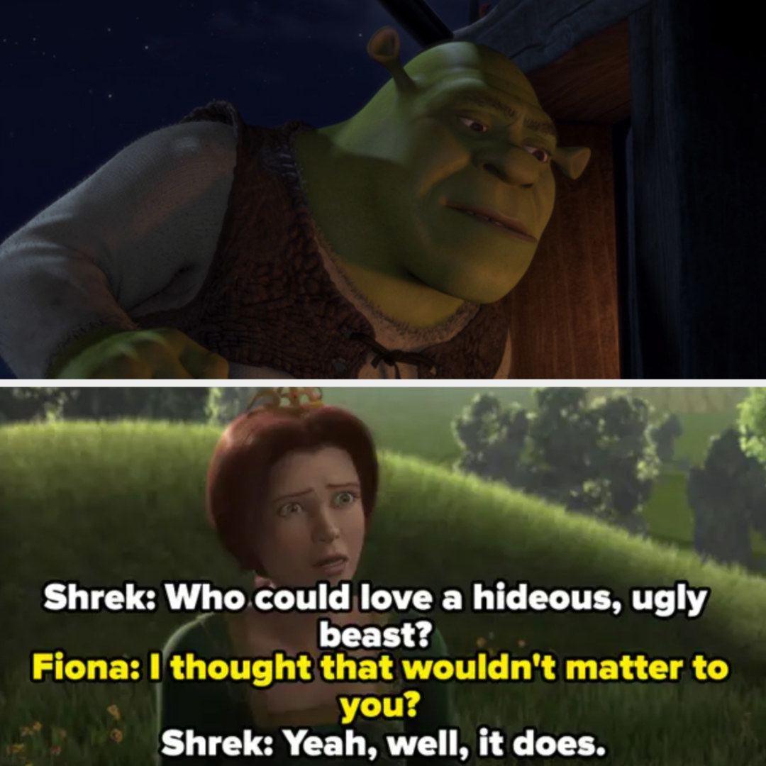 Shrek overhearing a conversation between Fiona and Donkey out of context