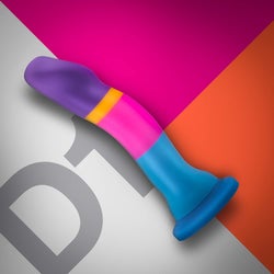 D1 Hot 'N' Cool purple, orange, hot pink and blue striped dildo