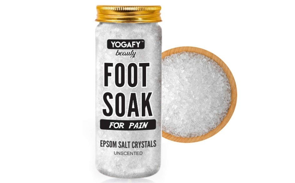 A jar of Foot Soak epsom salt crystals.