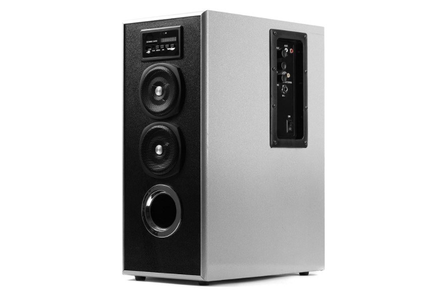 OBAGE MT-600 Home Theater Bluetooth Speakers Tower in silver.