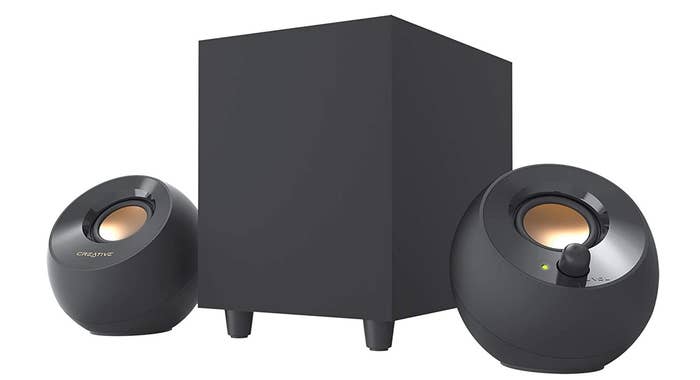 Creative Pebble Plus speakers in black.