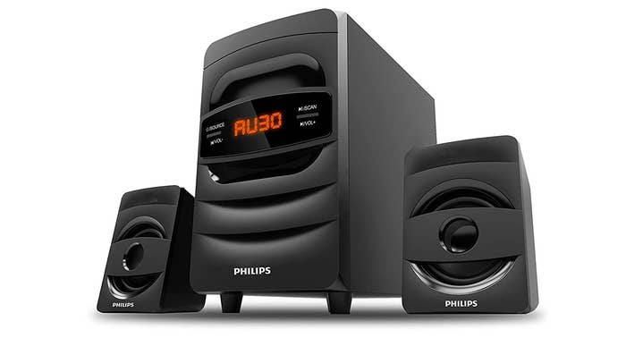 Philips Audio MMS2625B speakers in black.
