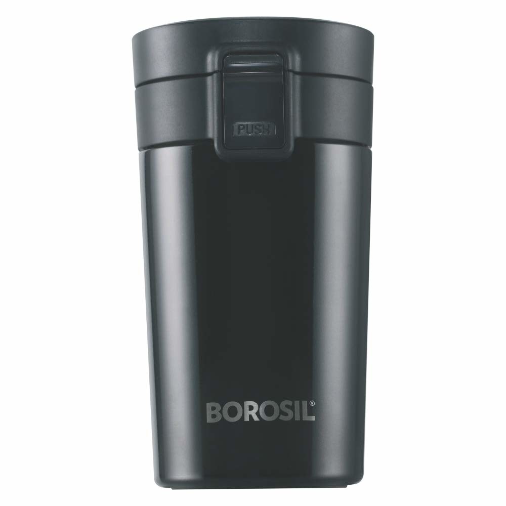 Black borosil travel mug
