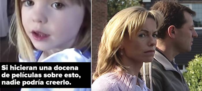 Side-by-side of Madeleine McCann and her parents
