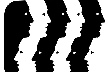 Abstract art pattern of black and white heads