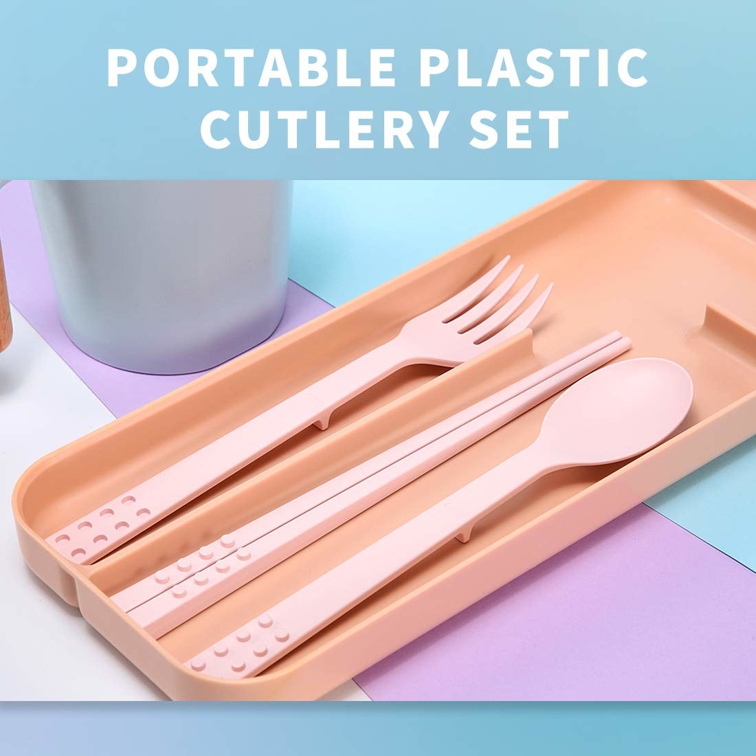 A pale pink cutlery set.