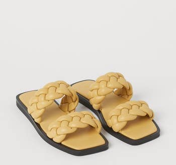 front view of the sandals in yellow