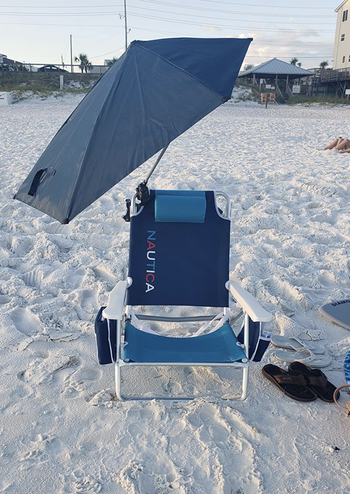 Blue version attached to a beach chair 