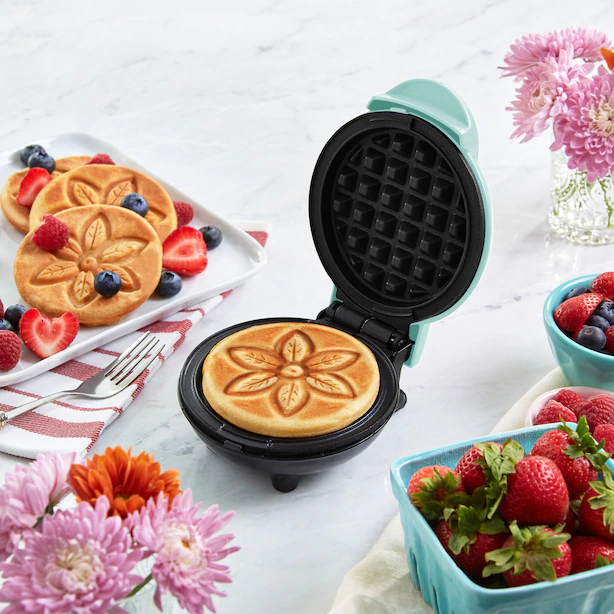 A waffle in a small waffle iron