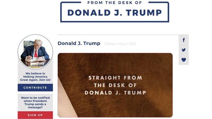 a screenshot of Trump&#x27;s blog