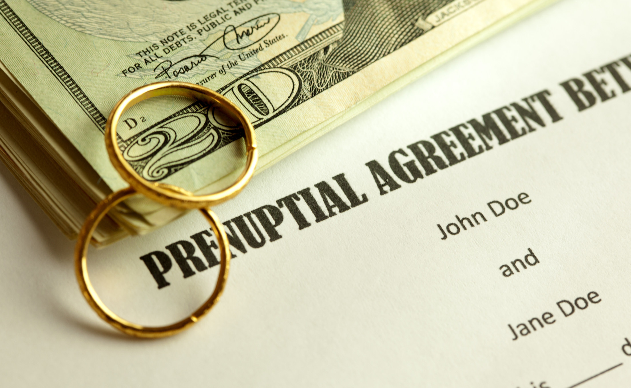 A prenuptial agreement and two wedding bands