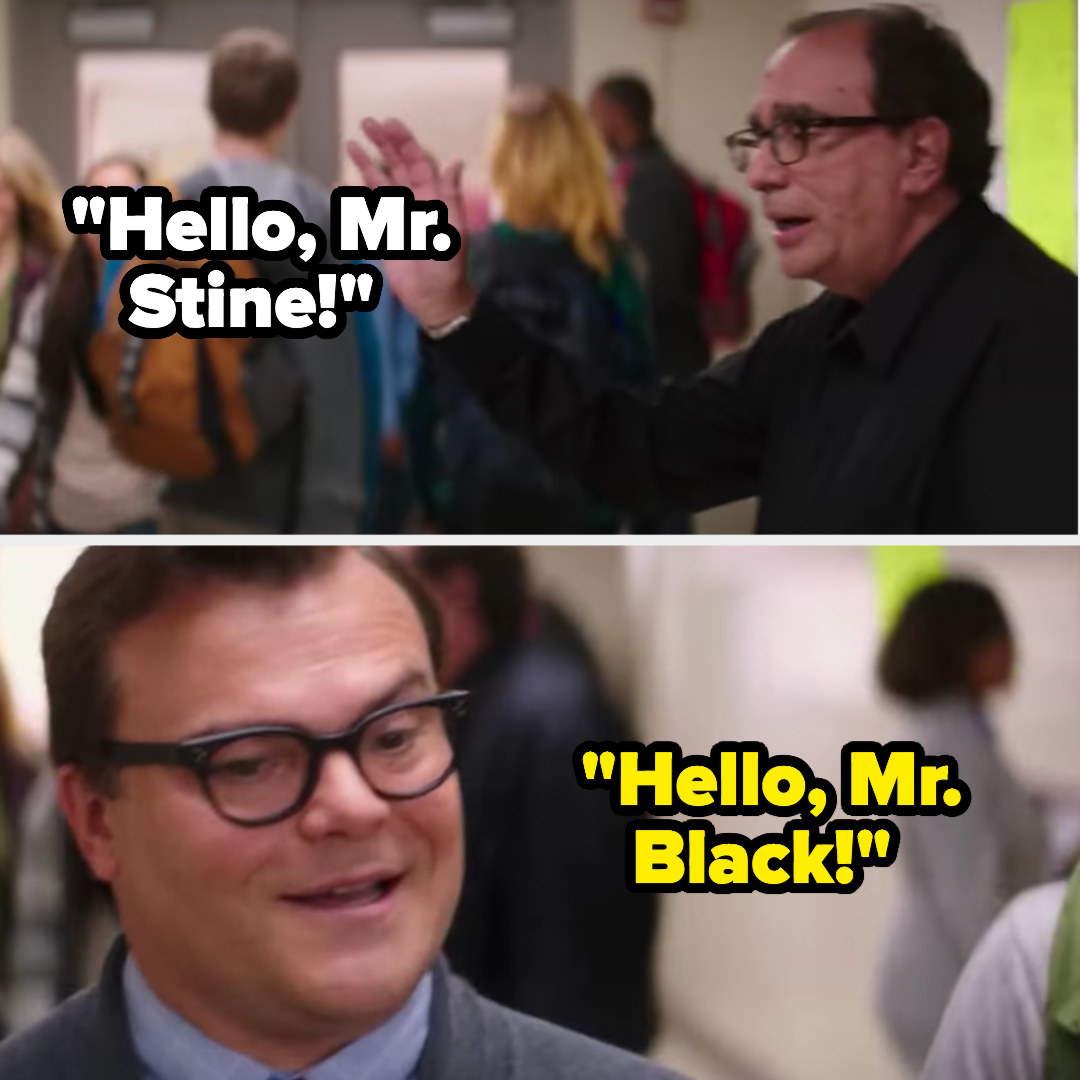 R.L. Stine and Jack Black greeting each other with reversed last names