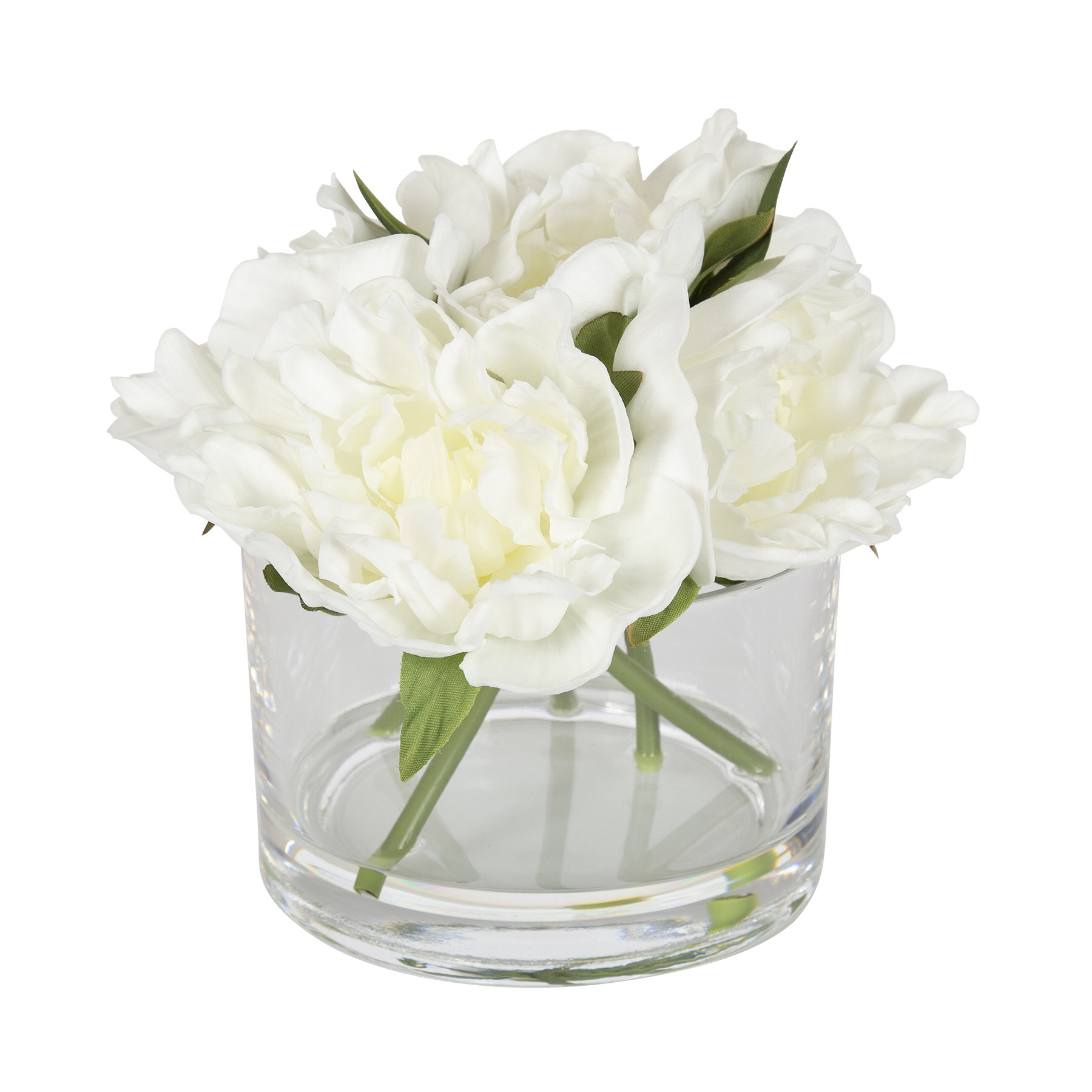 the glass jar filled with white peonies