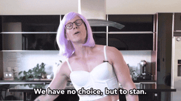 A GIF of a person saying we have no choice but to stan
