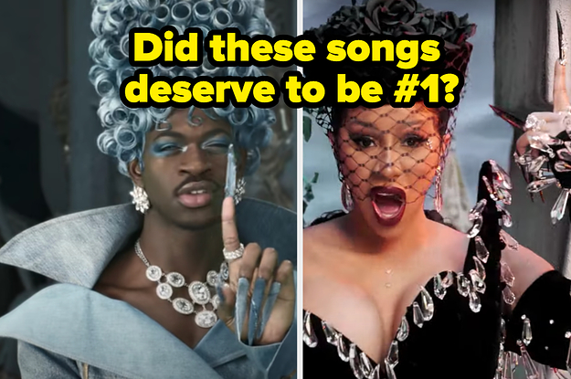 "Did these songs deserve to be #1" is written above Lil Nas X and Cardi B