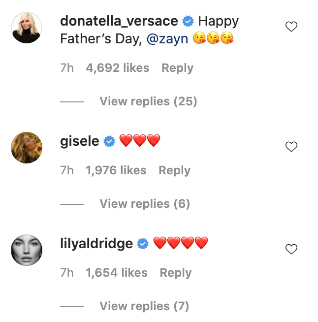 Models Lily Aldrige and Gisele Bundchen left heart emojis under the post