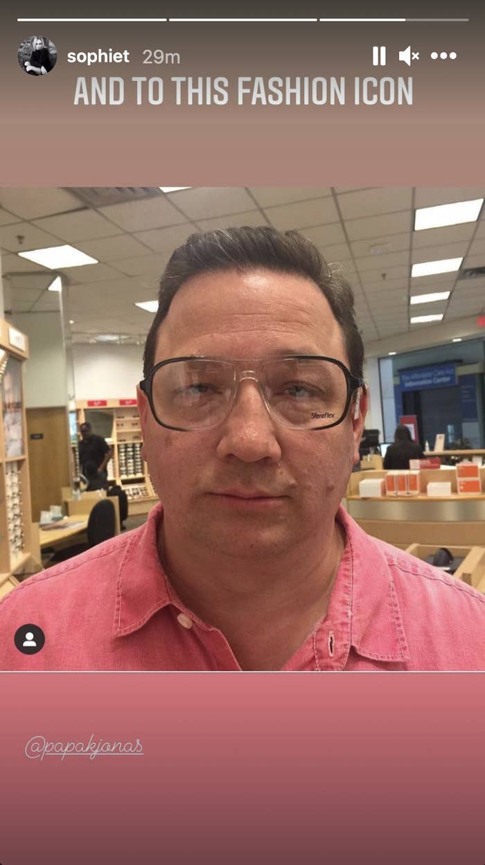 The caption says "And to this handsome man" as he stares into the camera