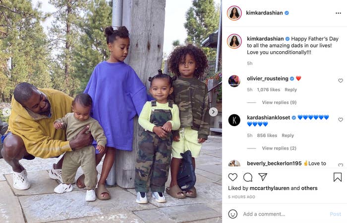 A picture of Kanye West and his four children on Kim Kardashian's Instagram