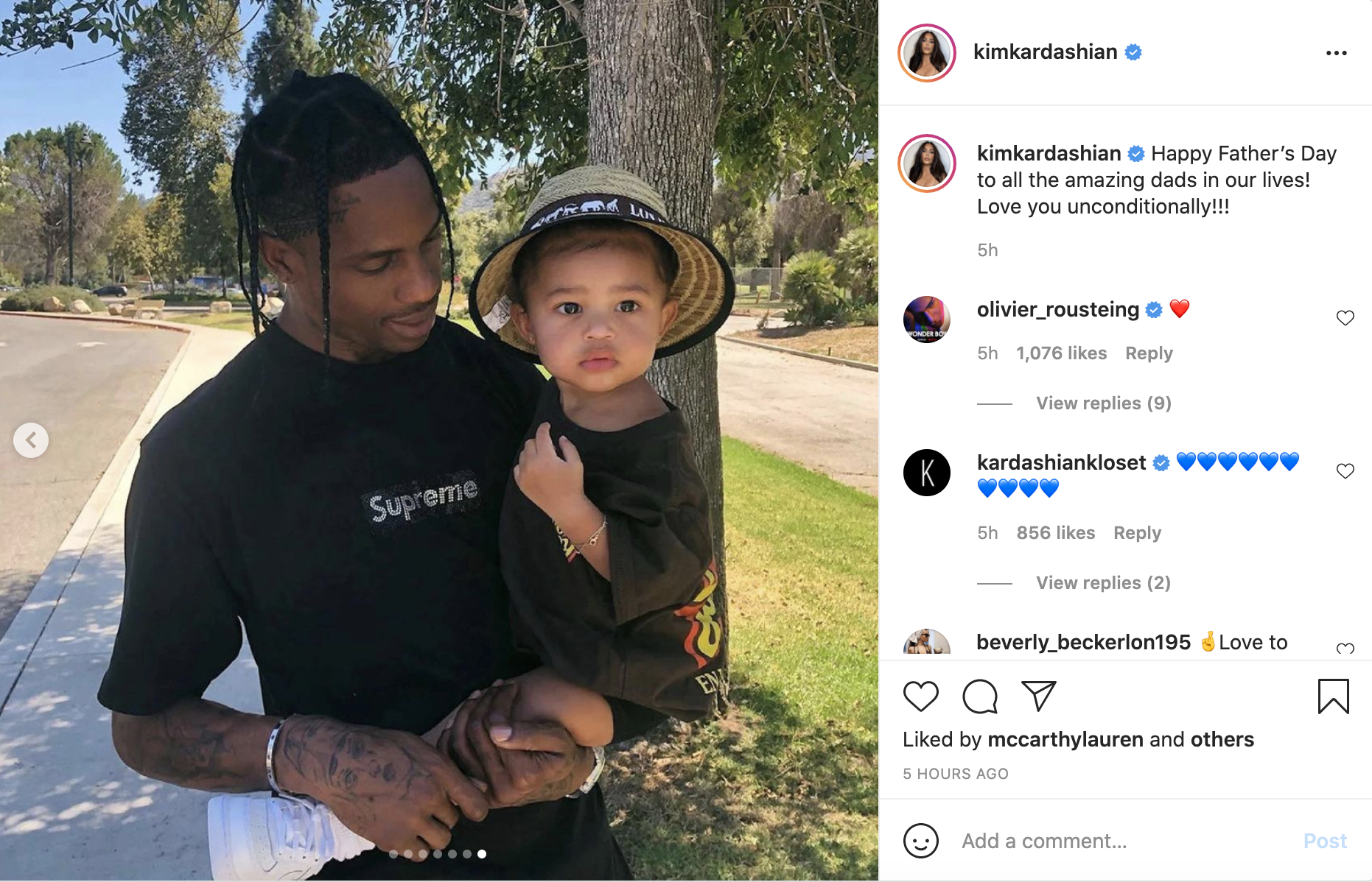 Travis Scott holds his daughter with Kylie Jenner, Stormi