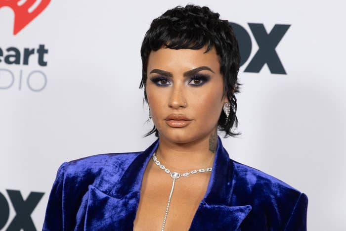 Demi Lovato is seen arriving at the 2021 iHeartRadio Music Awards on May 27, 2021 in Los Angeles, California