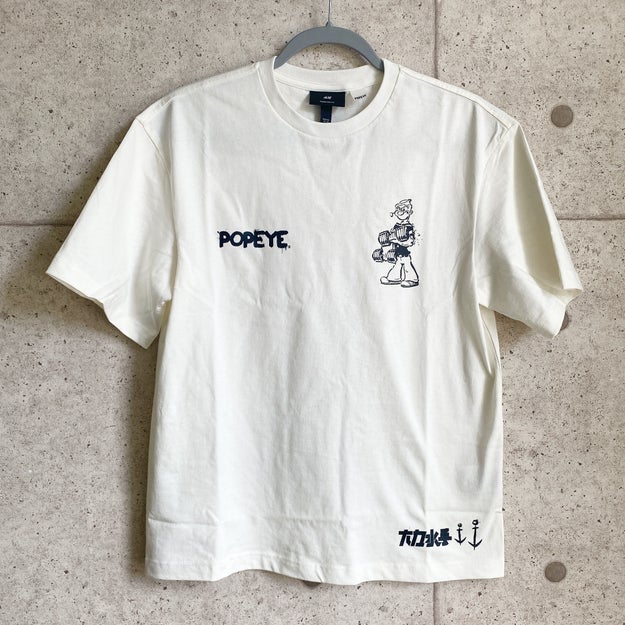 バックプリントに惚れた H Amp Mの ポパイtシャツ ポップなイラストが可愛い