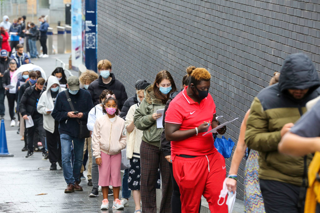 People queuing in a line