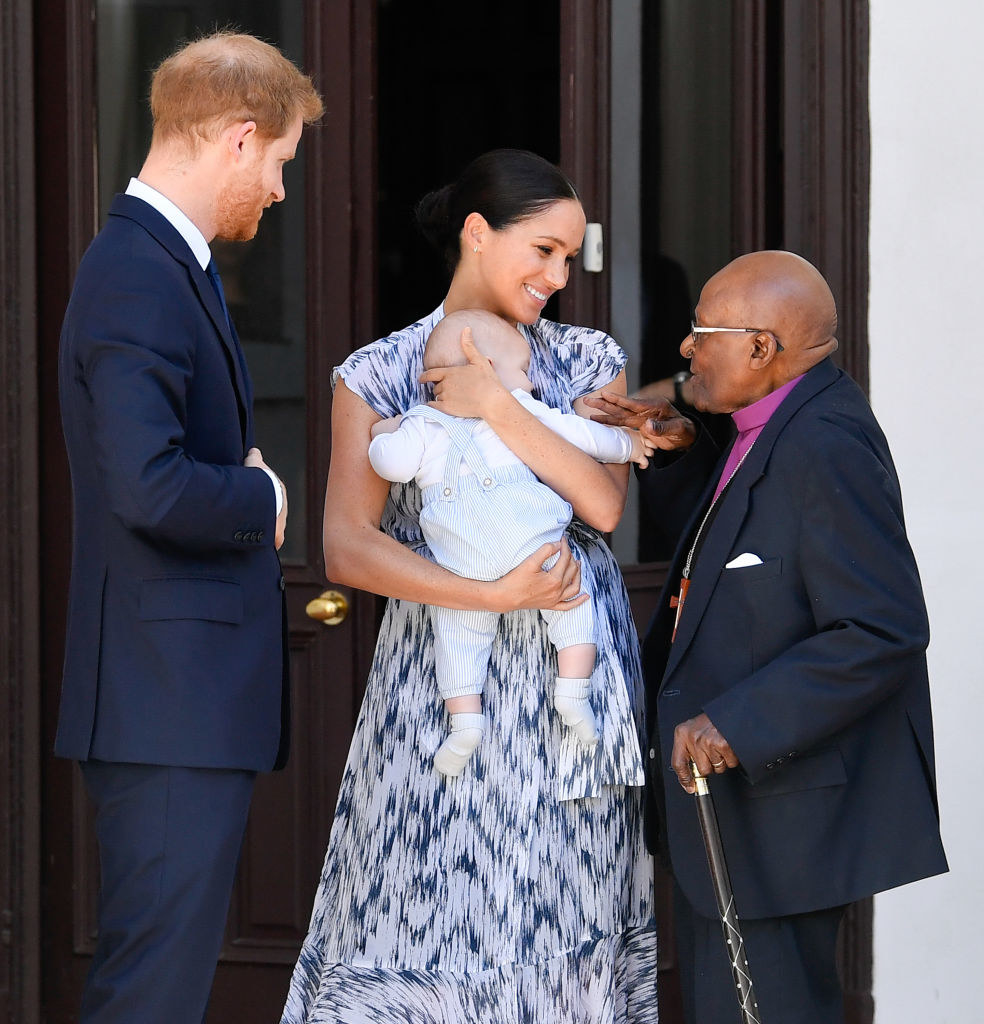 Prince Harry, Meghan, and their baby son Archie Mountbatten-Windsor meet Archbishop Desmond Tutu and his daughter Thandeka Tutu-Gxashe