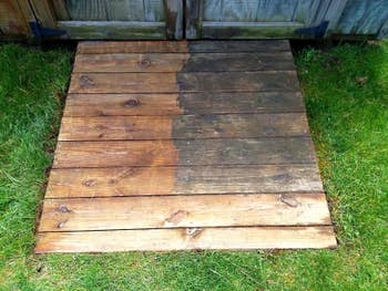 Reviewer photograph  of wood   planks and you tin  intelligibly  spot    wherever  it's been cleaned with the unit   washer