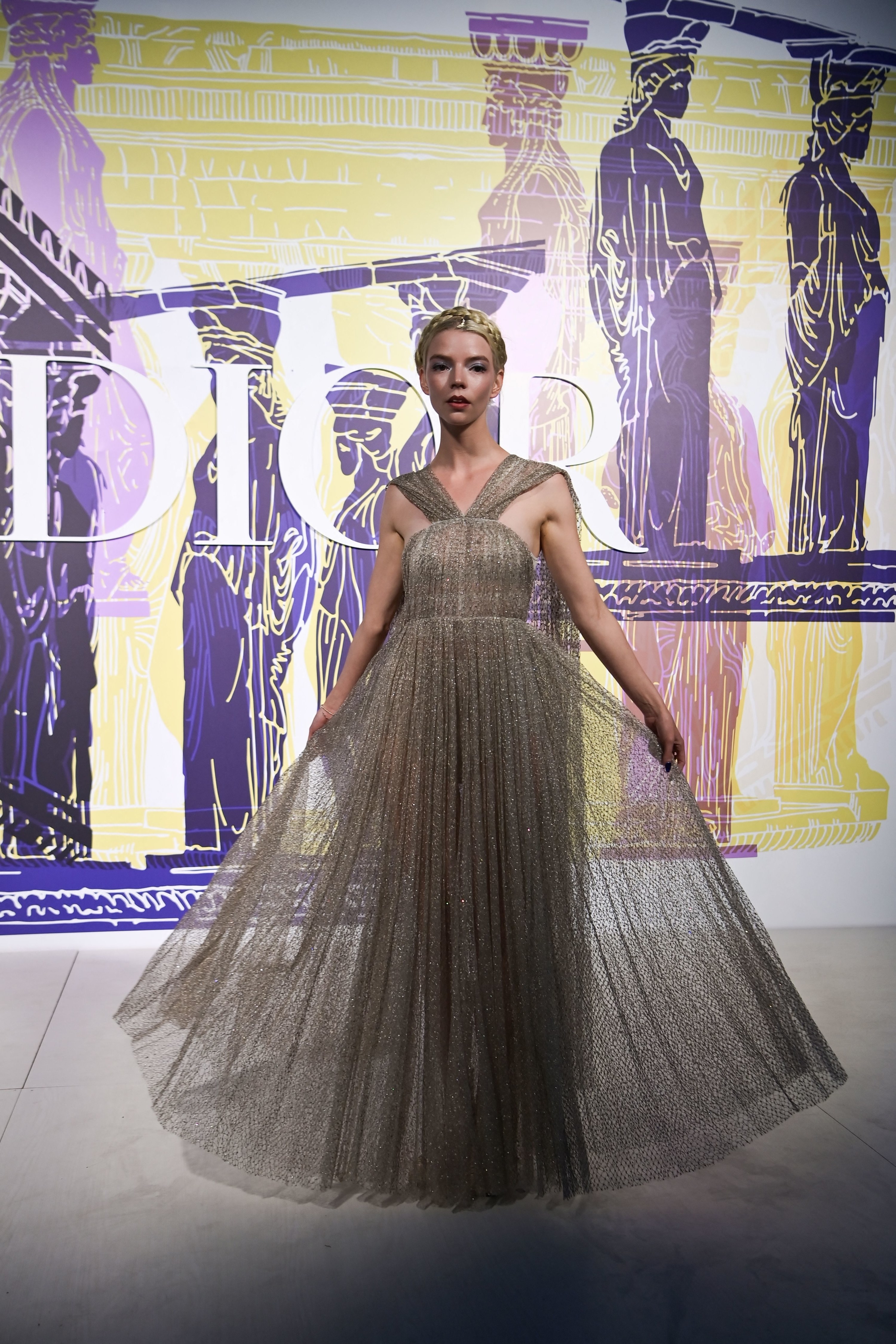 Anya Taylor-Joy wears a floor-length gown to the Dior fashion show